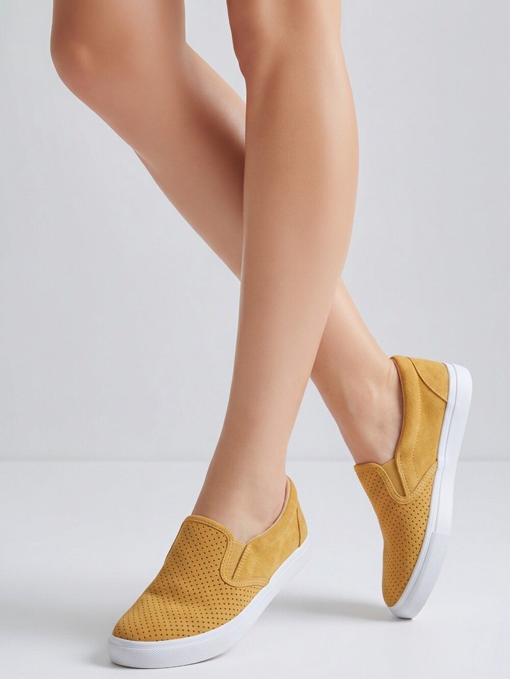 ☔️🔸️Soda Mustard Yellow Perforated Slip-on Shoes Size 8